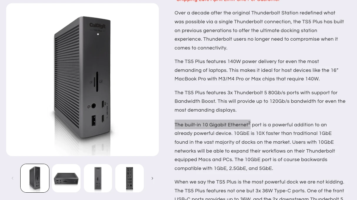 CalDigit - TS5 Plus [[링크]](https://us.caldigit.com/products/ts5-plus)