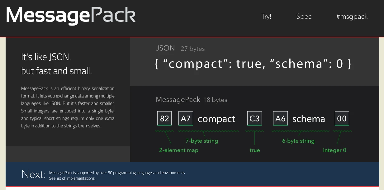 MessagePack 홈페이지