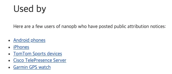 nanopb Docs - main페이지 중 Used by