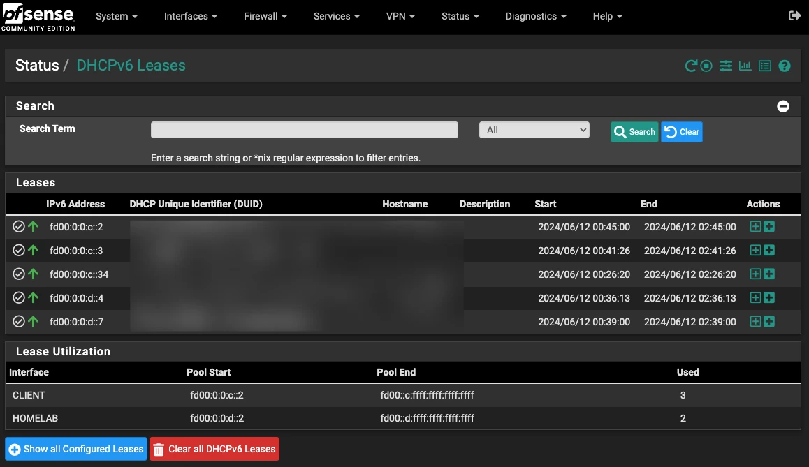 pfSense DHCP6 설정