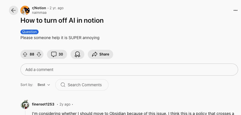 naimmaa - How to turn off AI in notion [[link](https://www.reddit.com/r/Notion/comments/112pzlq/how_to_turn_off_ai_in_notion/)]