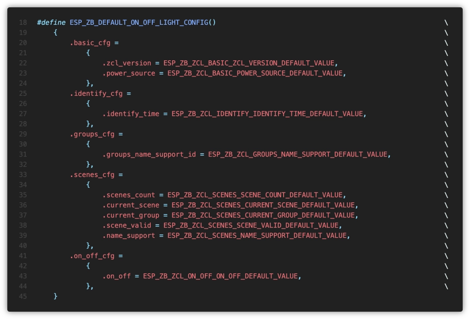 ON/OFF 조명 cluster의 attribute들을 설정하는 매크로