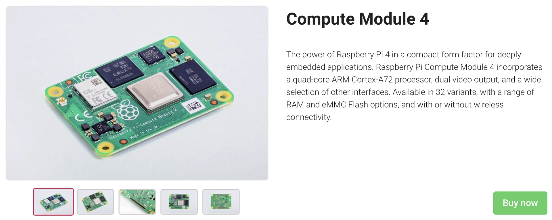 Compute Module 4 [(링크)](https://www.raspberrypi.com/products/compute-module-4/?variant=raspberry-pi-cm4001000)