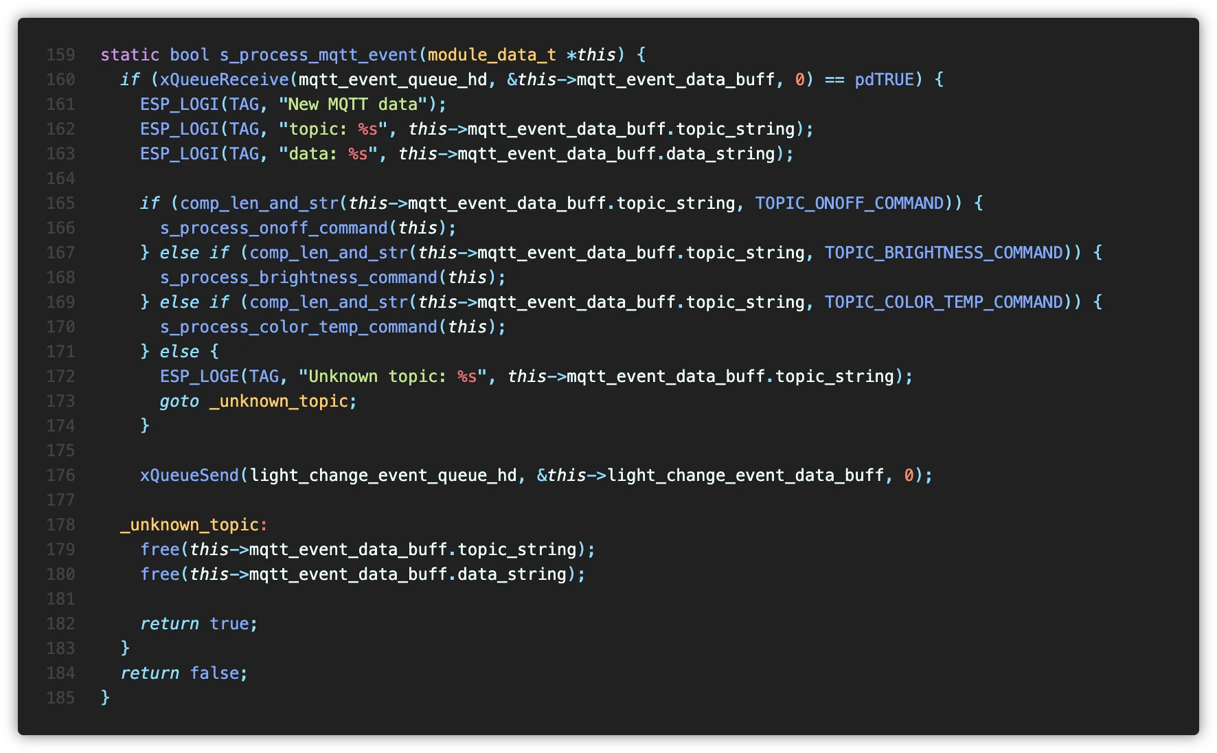 app/task/network_task/task_module.c 중 일부 - MQTT Subscribe Queue 처리