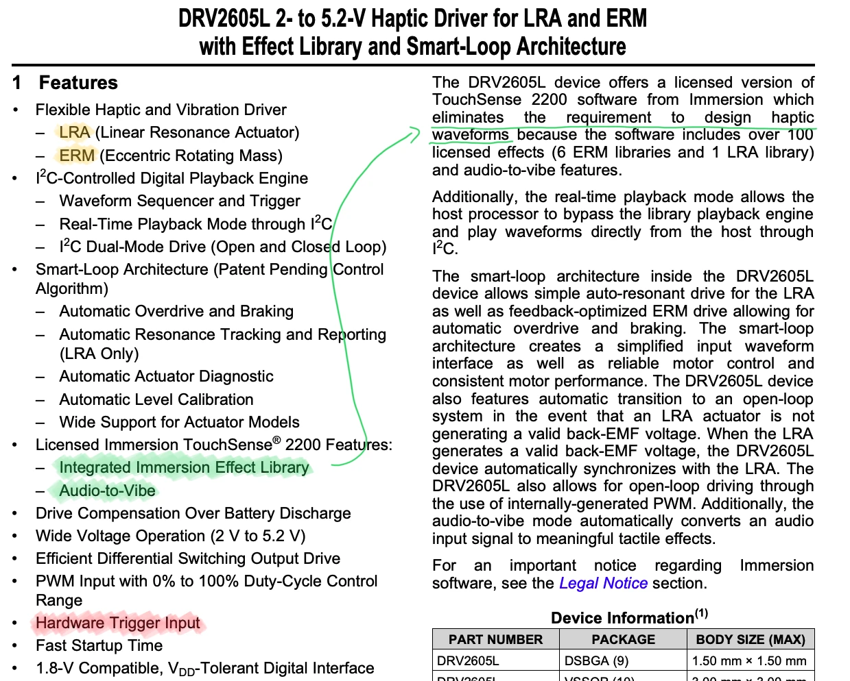 DRV2605 데이터시트 중 일부