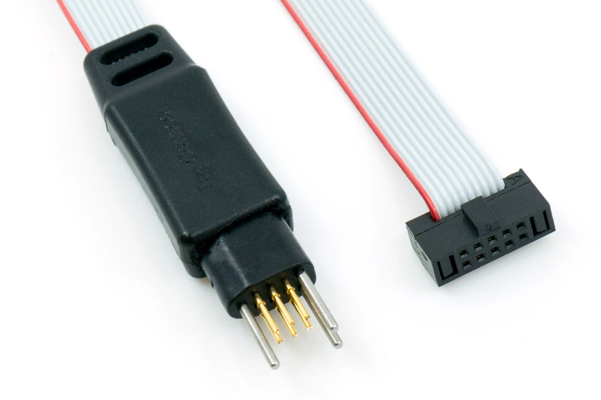 Tag-Connect - TC2020-CTX-NL [[링크]](https://www.tag-connect.com/product/tc2030-ctx-nl-6-pin-no-legs-cable-with-10-pin-micro-connector-for-cortex-processors)