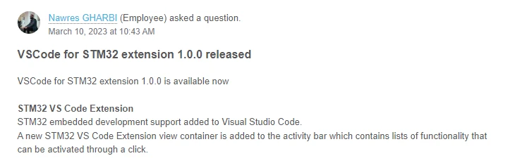 [https://community.st.com/s/question/0D53W00002AxxPBSAZ/vscode-for-stm32-extension-100-released](https://community.st.com/s/question/0D53W00002AxxPBSAZ/vscode-for-stm32-extension-100-released)