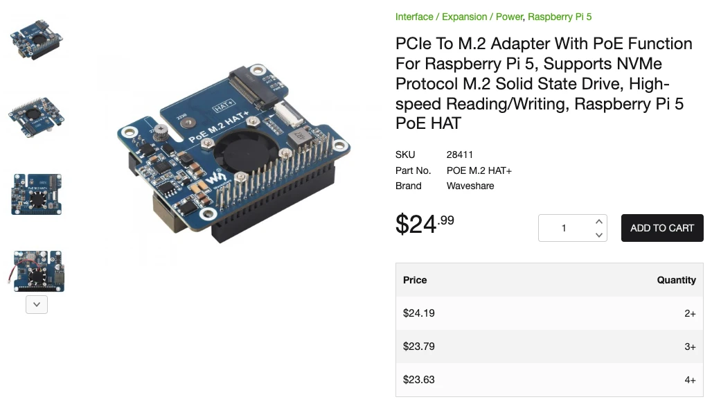Waveshare - PCIe To M.2 Adapter With PoE Func