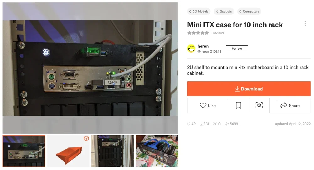 printables의 Mini ITX case for 10 inch rack 3D 모델