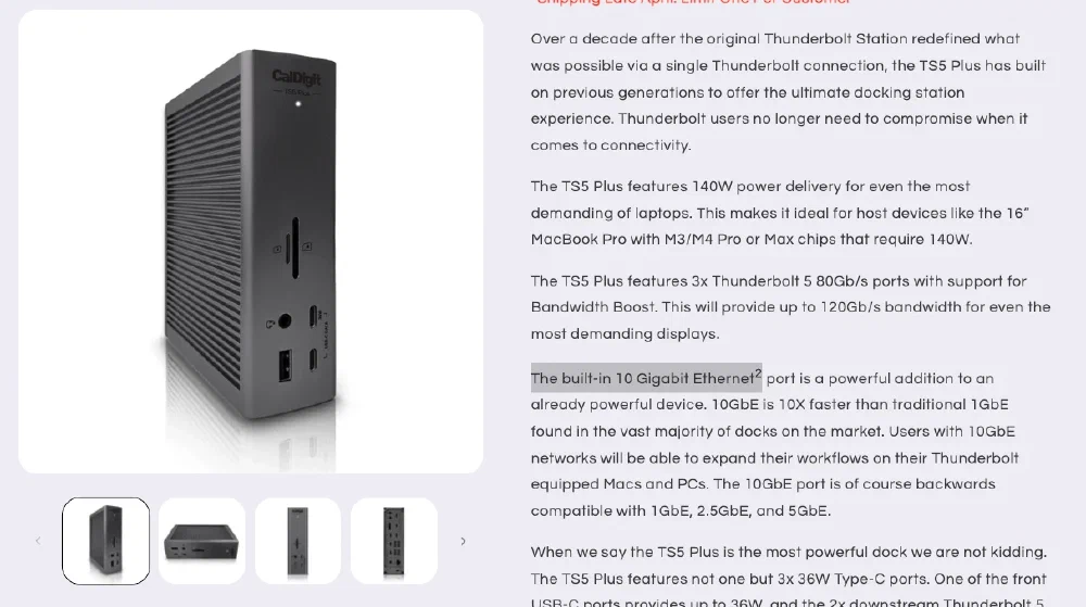 CalDigit - TS5 Plus [[링크]](https://us.caldigit.com/products/ts5-plus)