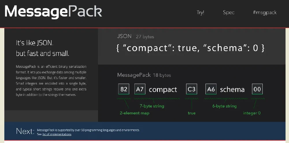 MessagePack 홈페이지