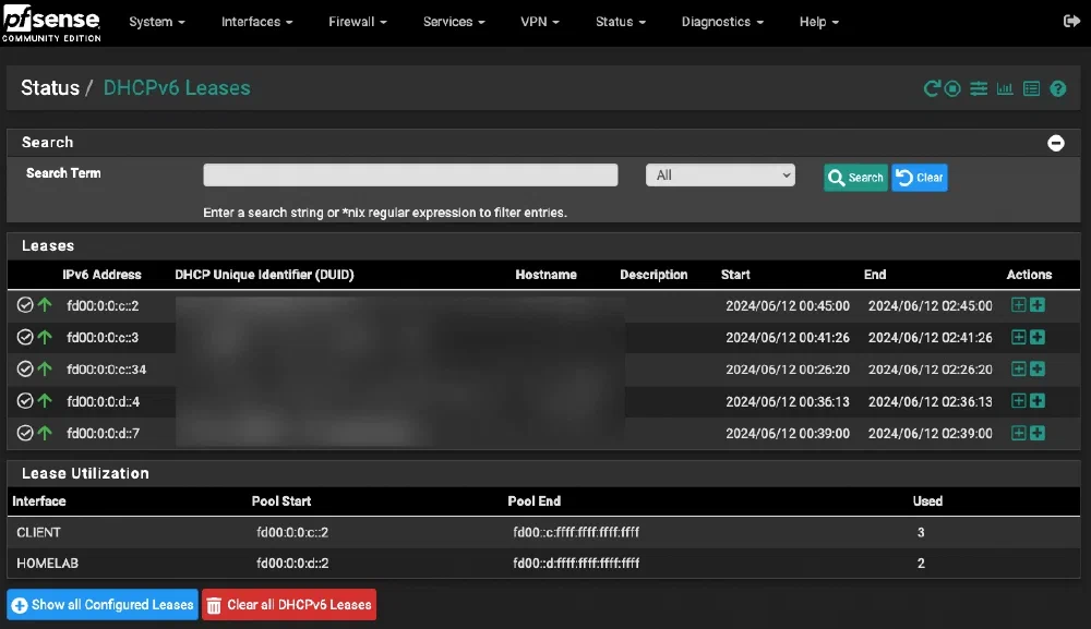 pfSense DHCP6 설정