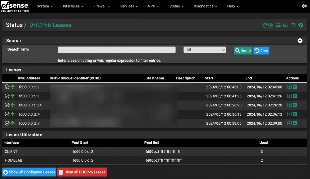 pfSense DHCP6 설정
