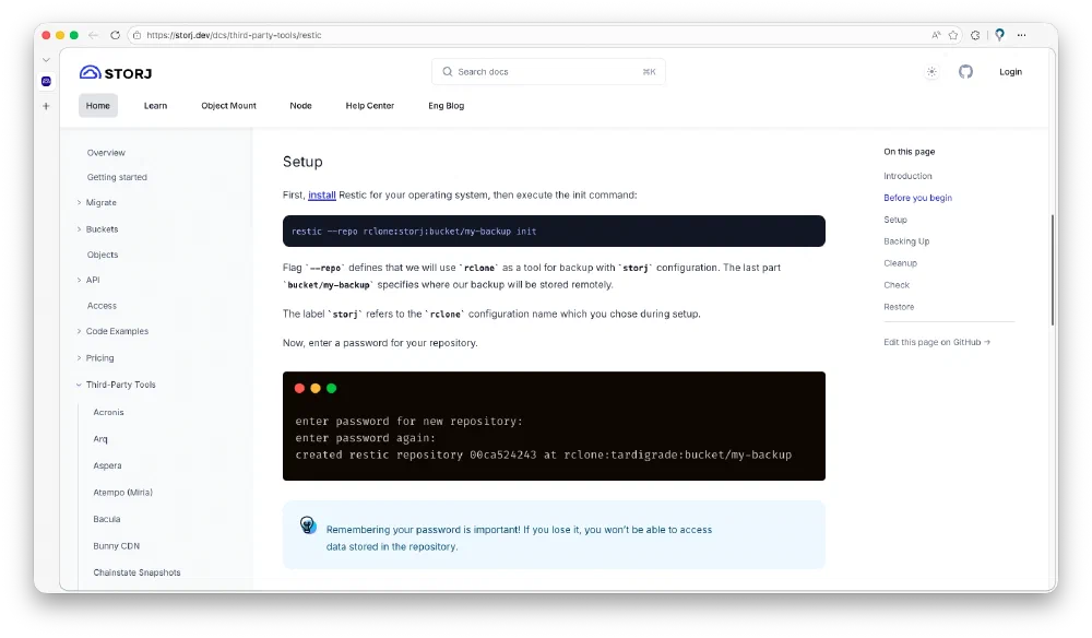 storj third-party-tools 중 Restic