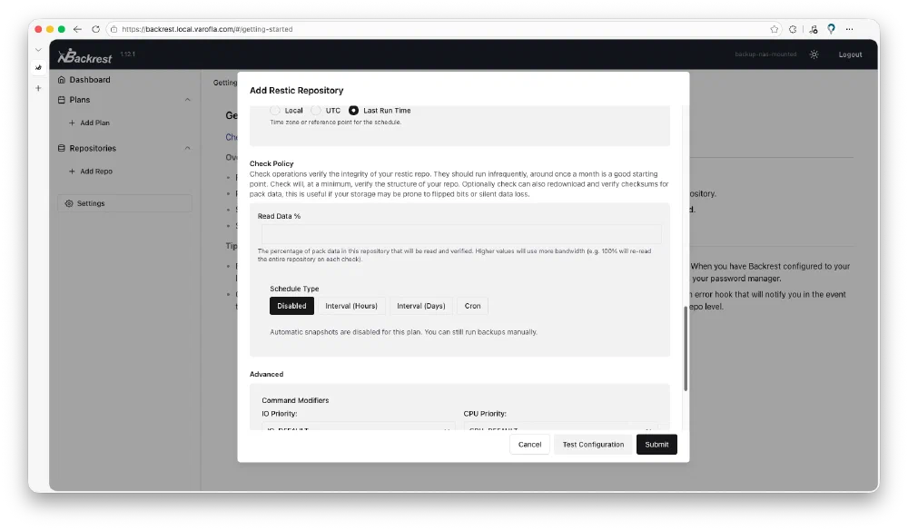 Backrest의 repository 설정 중 Check 작업