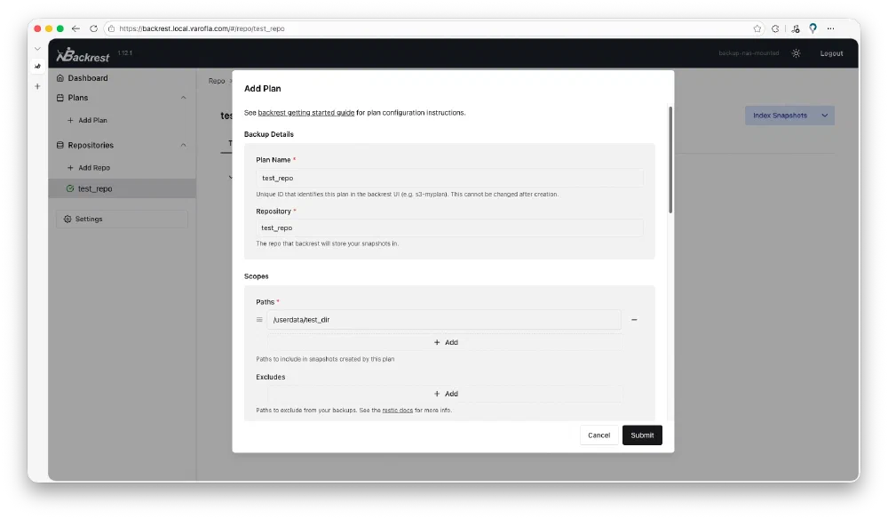 Backrest Plan 설정 과정