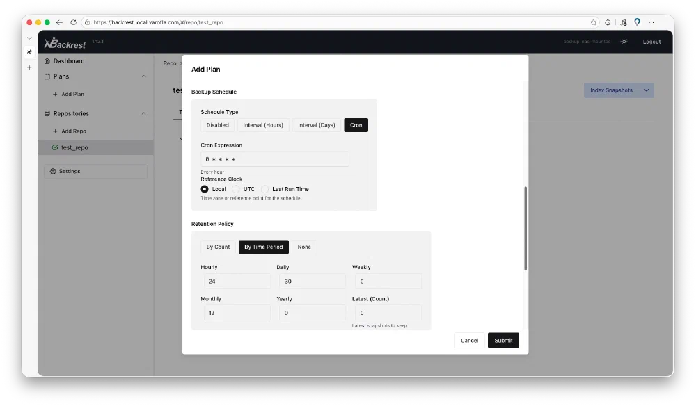 Backrest Plan 설정 과정 2