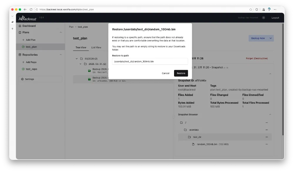 Backrest 복원 테스트 3