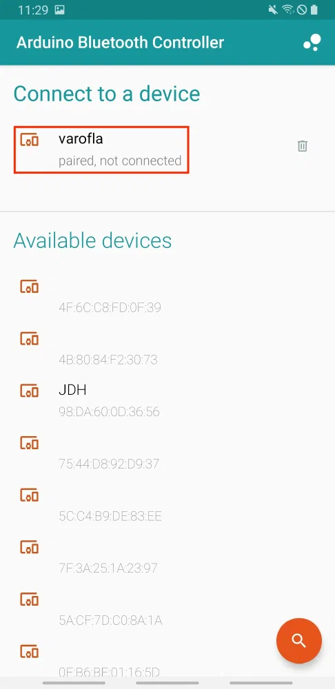 설정한 이름의 블루투스 모듈 선택. 기본 PIN은 1234