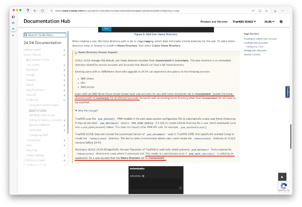 TrueNAS SCALE Docs - Creating User Accounts [[링크]](https://www.truenas.com/docs/scale/24.04/scaletutorials/credentials/managelocalusersscale/#creating-user-accounts)