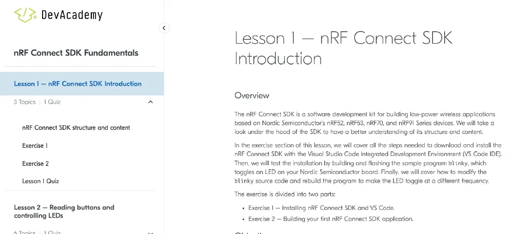 DevAcademy - nRF Connect SDK Fundamentals 중 일부 [[링크]](https://academy.nordicsemi.com/courses/nrf-connect-sdk-fundamentals/lessons/lesson-1-nrf-connect-sdk-introduction/)